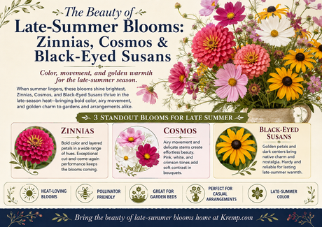 The Beauty of Late-Summer Blooms: Zinnias, Cosmos & Black-Eyed Susans