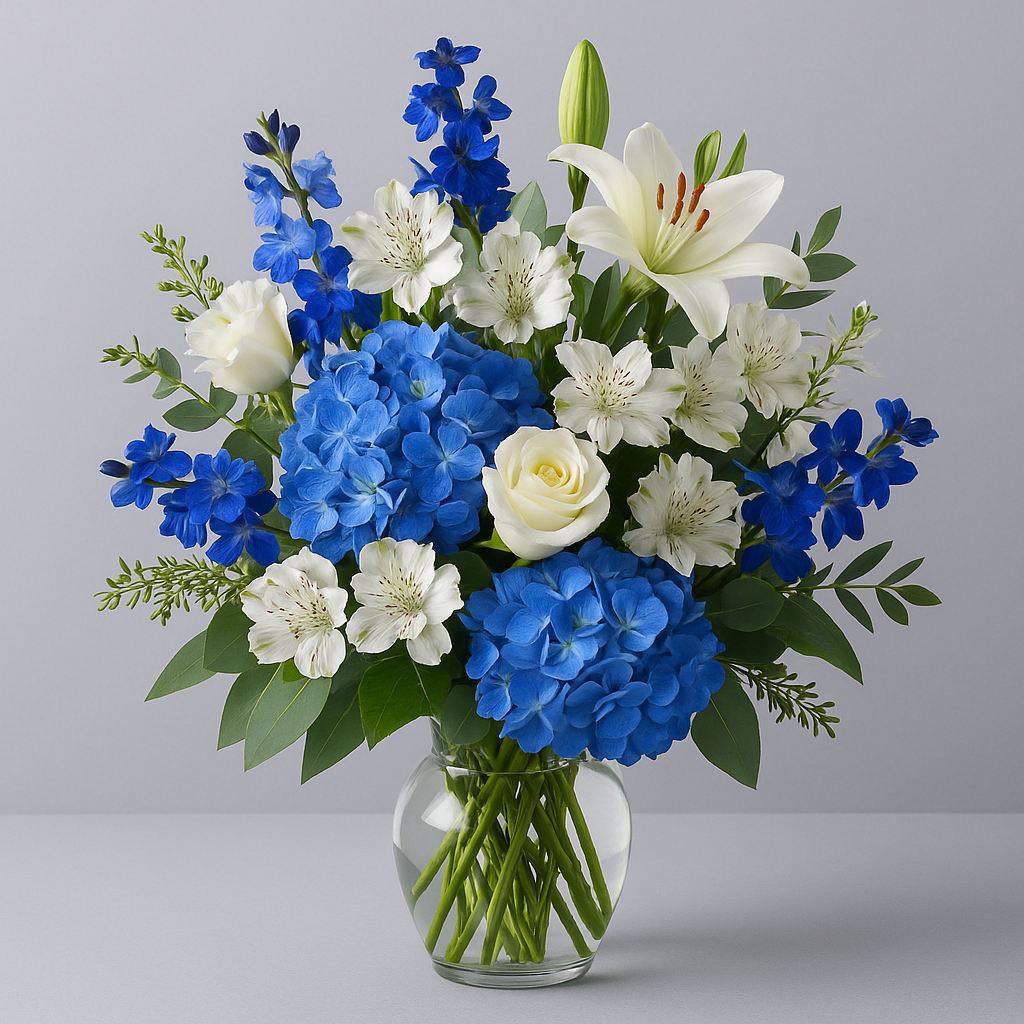 Blue and white flower arrangement