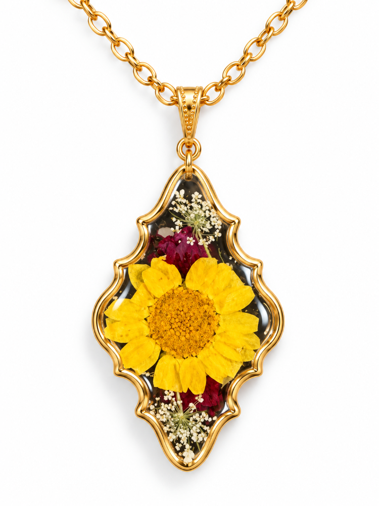 Garden Bouquet Vintage Pendant with preserved flowers