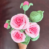 Handmade crochet pink rose planter