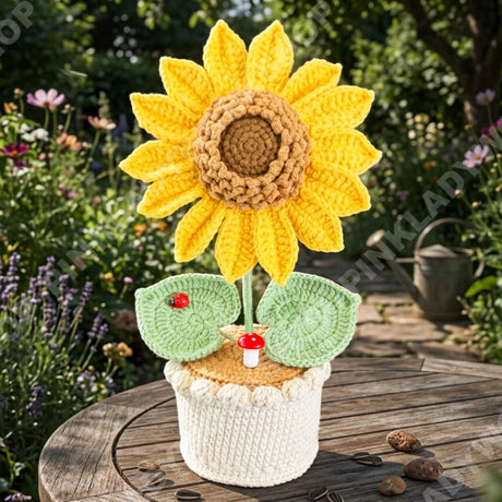 Crochet Sunflower Pot with ladybugs