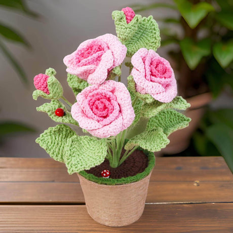 Crochet Pink Rose in Flower Pot