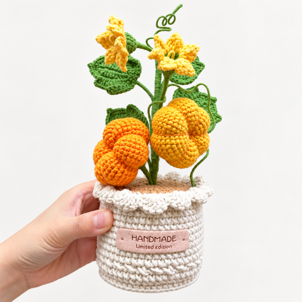 Limited edition crochet pumpkins in pot