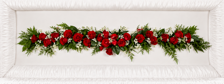 Garland of red roses for inside the casket at a funeral