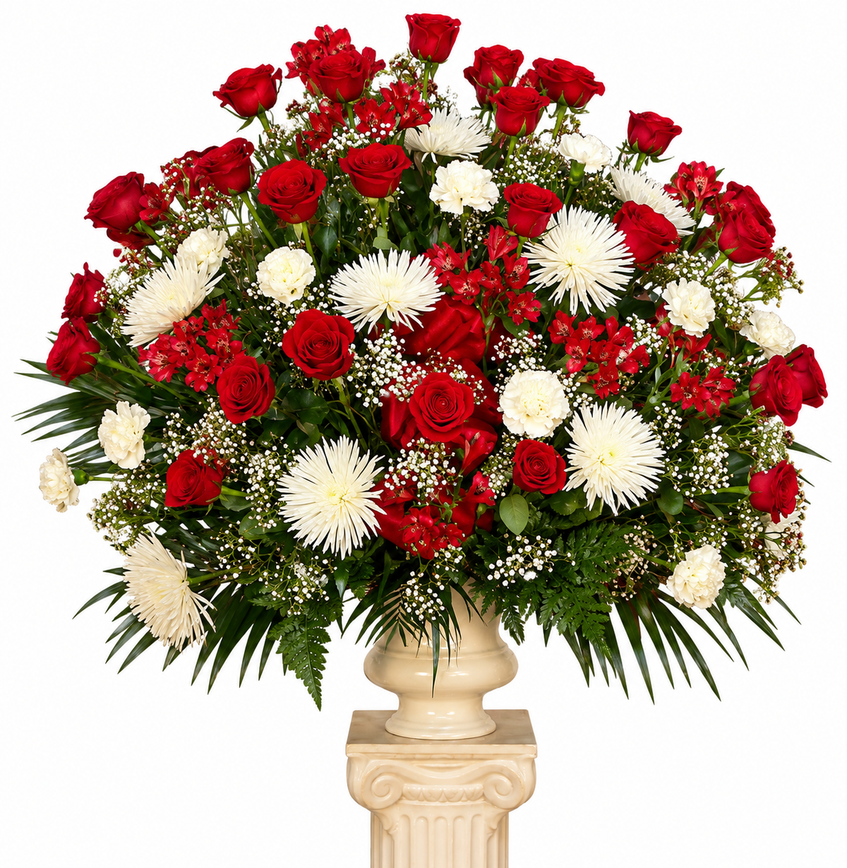 Extra large red and white funeral flower urn