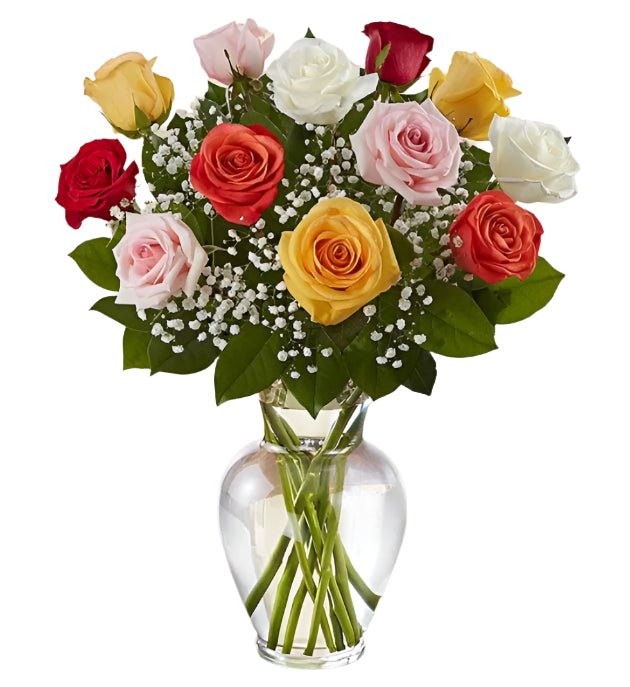 Dozen Premium Assorted Color Roses Arranged with Filler | Kremp Florist