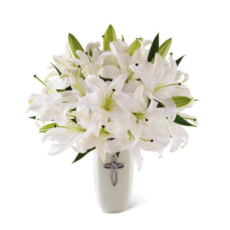 FTD Faithful Blessings Bouquet of white lilies in cross vase Premium