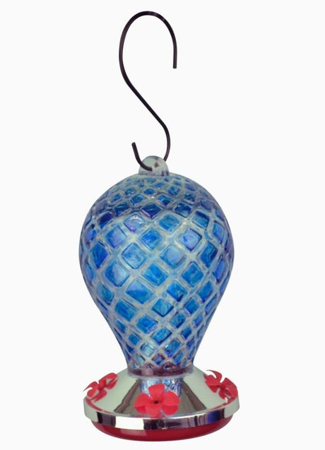 Blue Glass Hummingbird Feeder