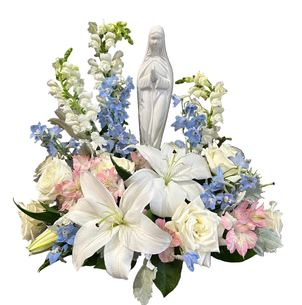 Blessed Mother Flower Bouquet with Statue