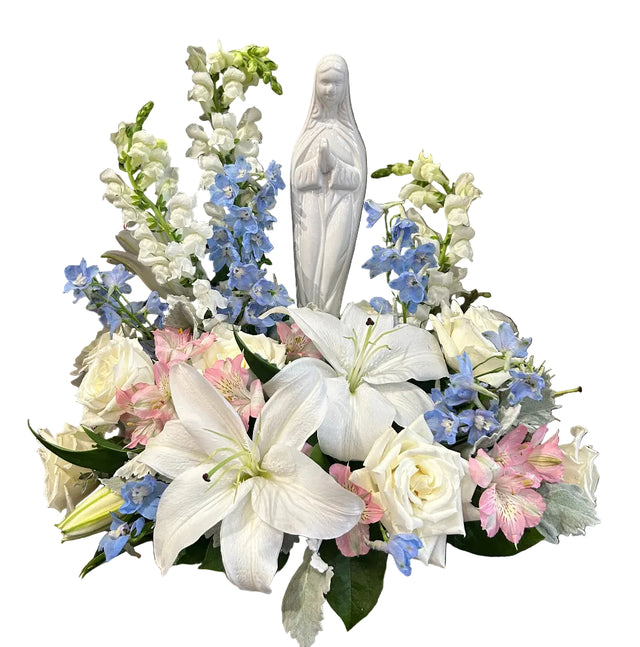 Blessed Mother Flower Bouquet with Statue