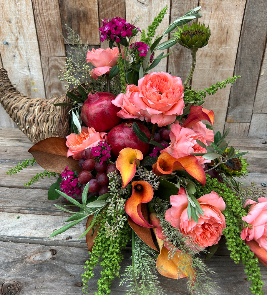 Thanksgiving Cornucopia Centerpiece with Fruit