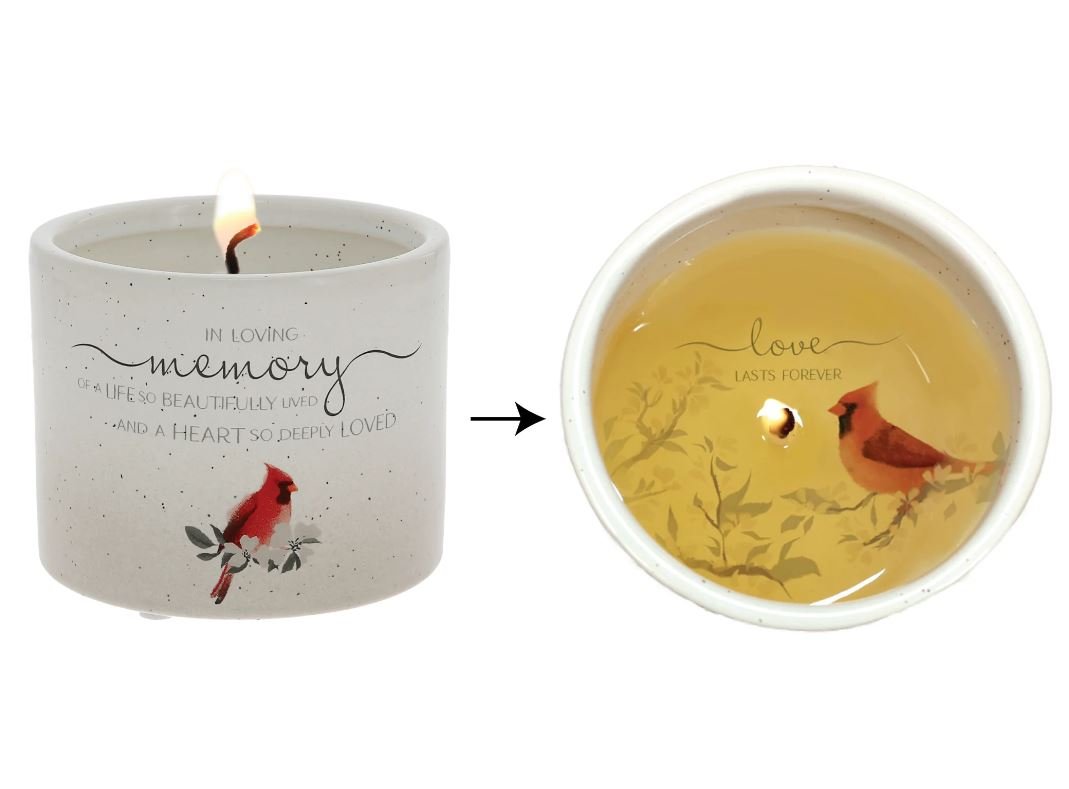 In Loving Memory revealing candle