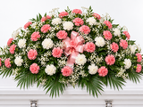 Pink and white carnation casket spray