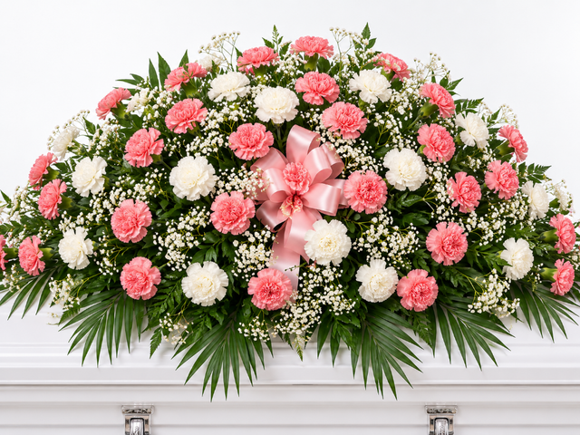 Pink and white carnation casket spray