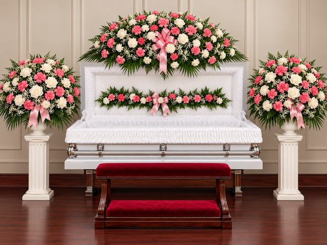 Pink and white carnation funeral flower package