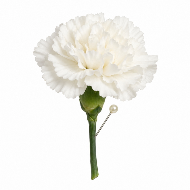 White carnation with pin for bulk boutonniere orders