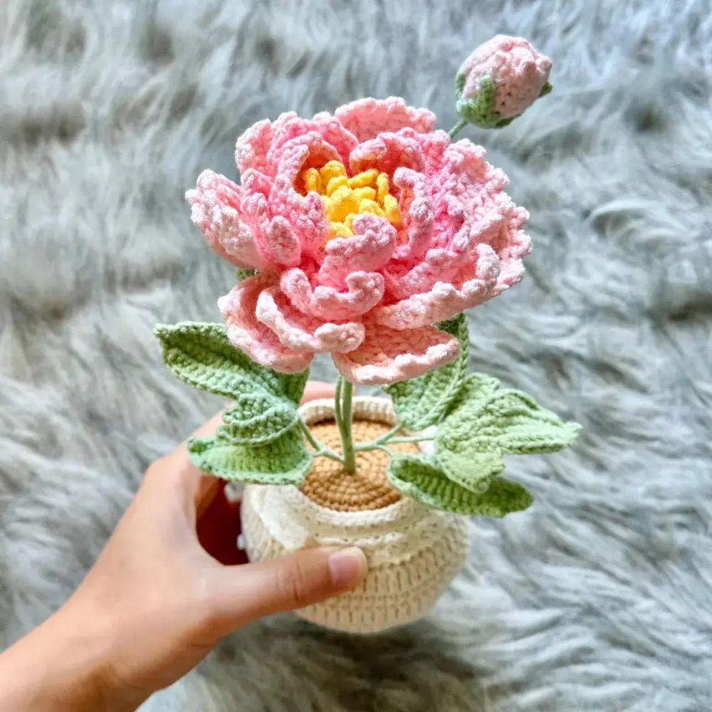Handmade Crochet Peony Flower Pot