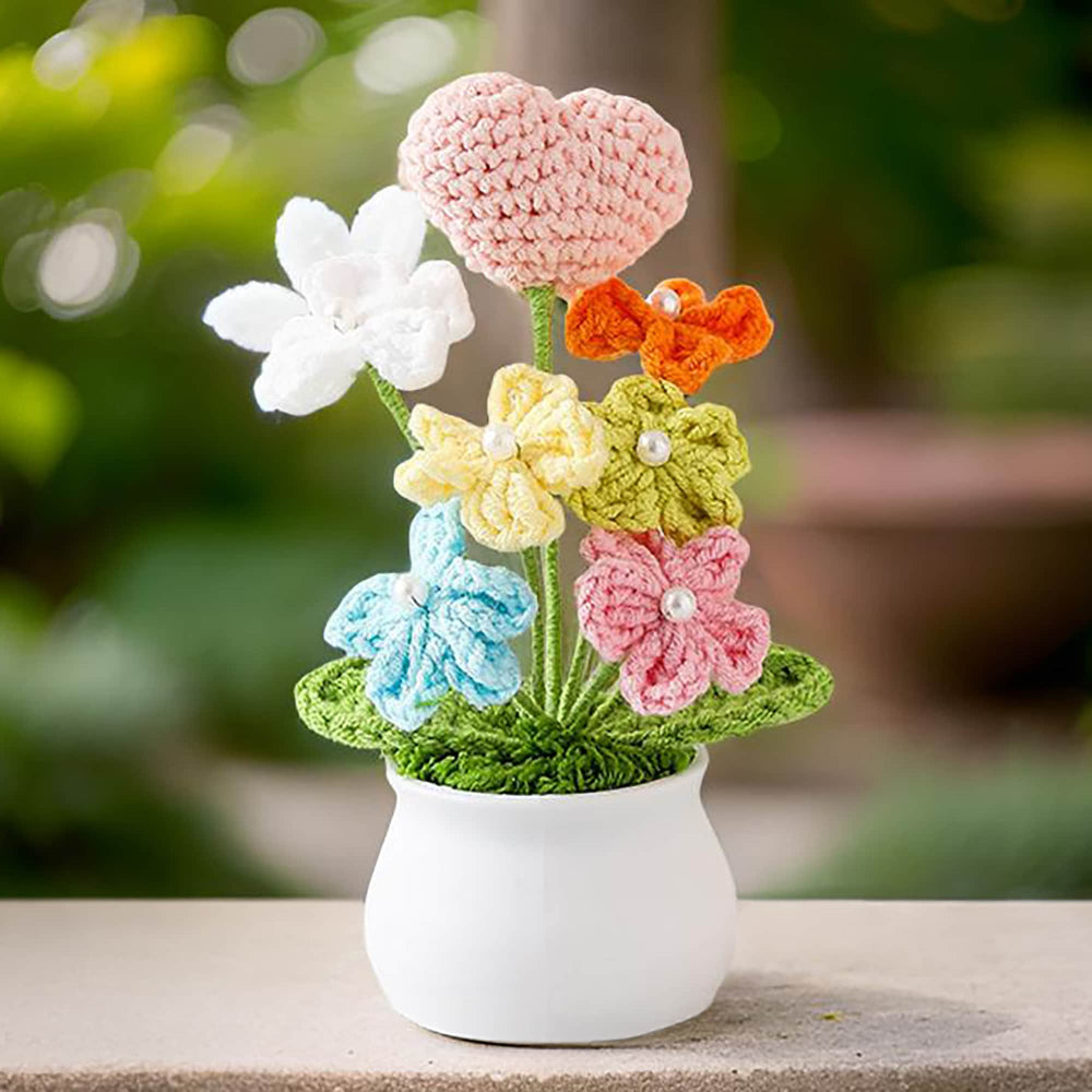 Crochet Forget Me Not Heart Pot