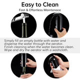 Maintenance guide graphic for an automatic bottle-filling water dispenser, showing four circular close-up photos of hands filling and cleaning an empty bottle with water, with text reading 'Easy to Clean' and 'Fast & Effortless Maintenace.'.