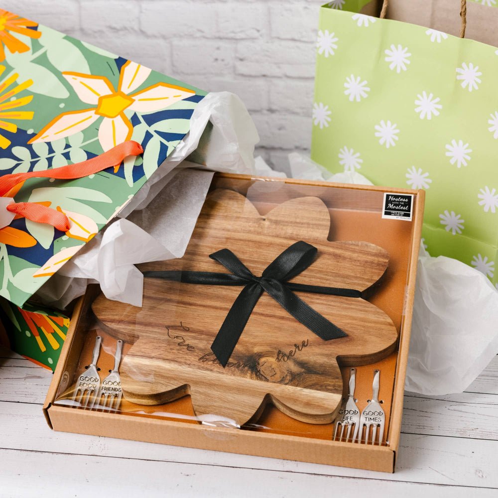 10" Acacia Cheese and Bread Board Gift Wrapped