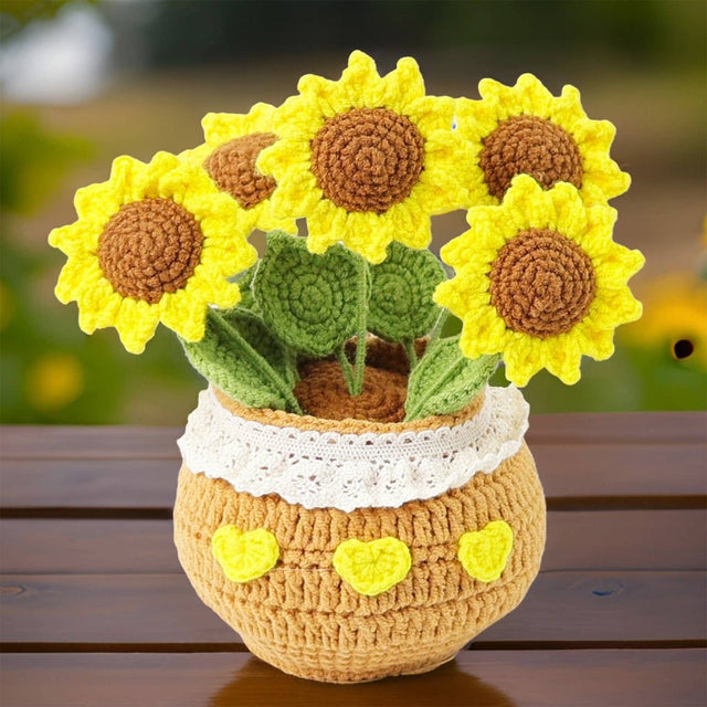 Crochet Sunflowers in Pot