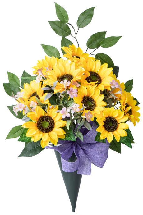 Artificial Sunflower Cemetery Vase - Yellow
