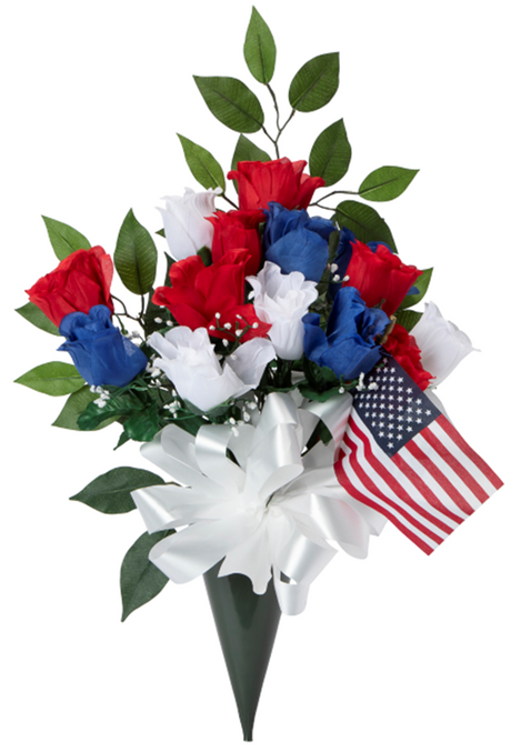 Artificial Patriotic Cemetery Vase