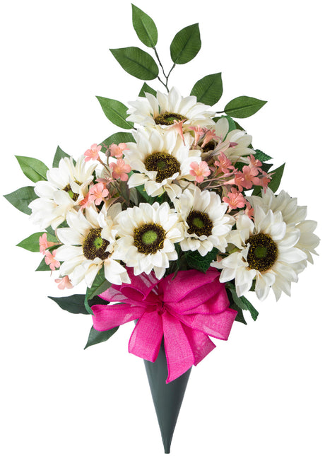 Artificial Sunflower Cemetery Vase - White