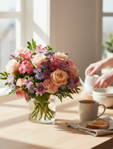 Sunset Serenade Bouquet on table