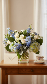 Blue and white flowers for mother's day