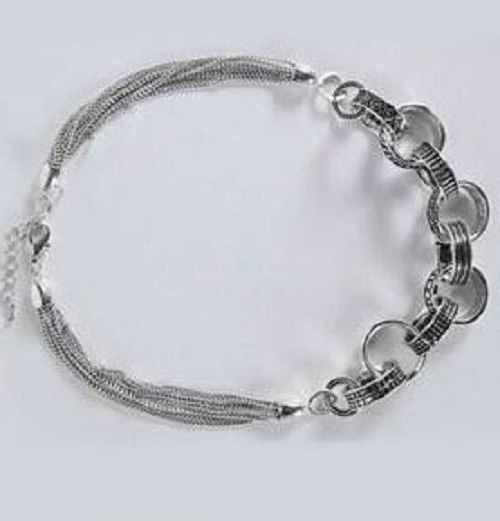 Silver Textured Ring Multi Chain Necklace