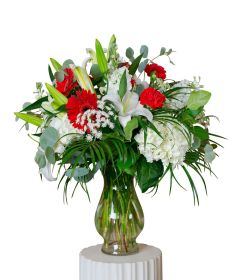 Red and White Funeral Vase