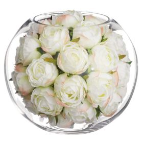 Silk Cream Roses in Glass Orb