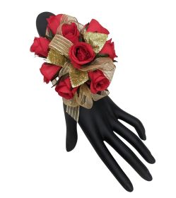 Silk Holiday Red and Gold Rose Corsage