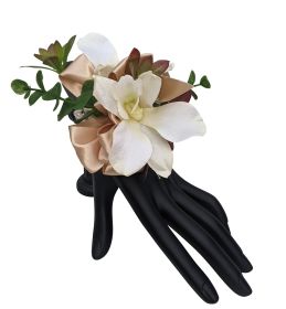 Artificial White Orchid and Succulent Wrist Corsage