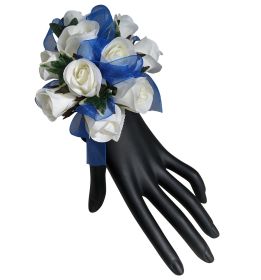 Silk White Rose Corsage with Blue Ribbon