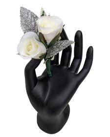 Holiday White and Silver Silk Rose Boutonniere