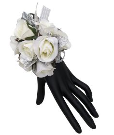 Holiday White and Silver Silk Flower Corsage