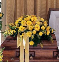 Brighter blessings funeral flower casket spray of all yellow flowers