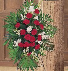 Cherished Moments funeral spray of red and white flowers
