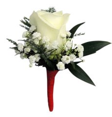 deluxe rose boutonniere with ribbon stem wrap