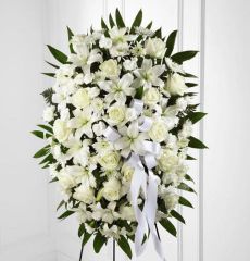 All white flowers in funeral standing spray Large