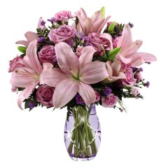 FTD Garceful Wonder Bouquet with assorted pink and lavender flowers in shimmering vase Large