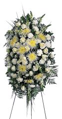 Funeral flower standing spray with assorted white and cream flowers
