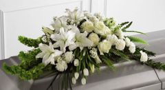 Resurrection funeral flower casket spray of assorted white flowers Large