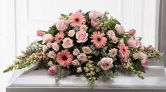 Sweet Farewell Funeral Flower Casket Spray with assorted pink flowers Large