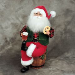 Beer Barrel Santa holding beer and pretzel