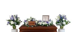 3 piece blue and white flower cremation package