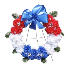 Large red, white and blue artificial flower Memorial Day Wreath