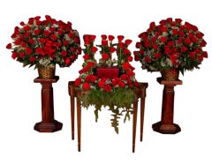 3 piece funeral flower package of red roses for cremation urn